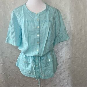 J. Jill Linen Blend Tie Waist Button Up Tunic Women's